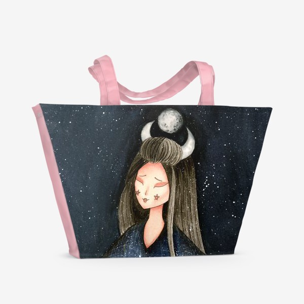 Пляжная сумка «Космическая девушка с Луной в руках»