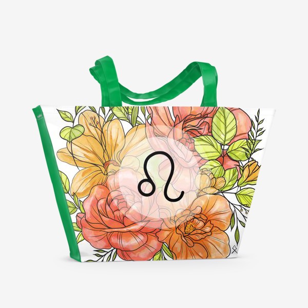 Пляжная сумка «Знак зодиака Лев цветочный »