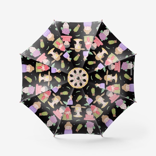 Зонт «Разные лица на черном фоне Паттерн Новый год Модный узор»