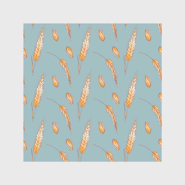Шторы «Колоски пшеницы веточки и зерна на нежно голубом»