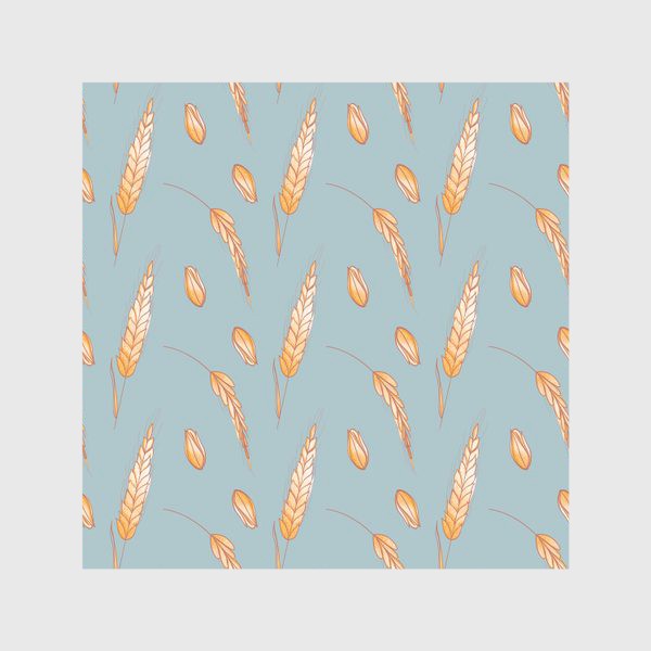 Скатерть «Колоски пшеницы веточки и зерна на нежно голубом»