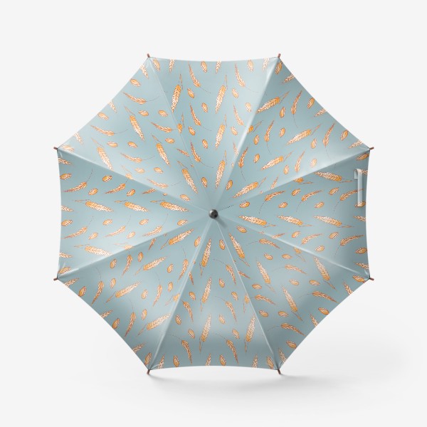Зонт «Колоски пшеницы веточки и зерна на нежно голубом»