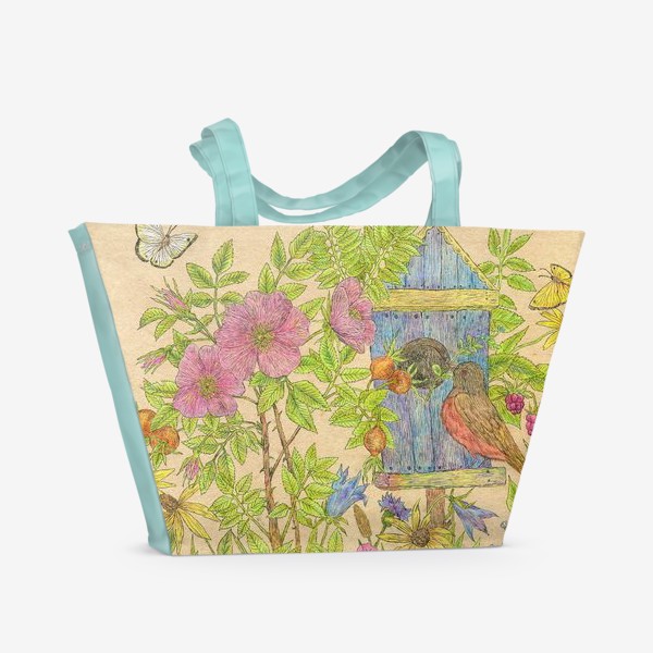 Пляжная сумка &laquo;Летний день. Цветы и птицы&raquo;
