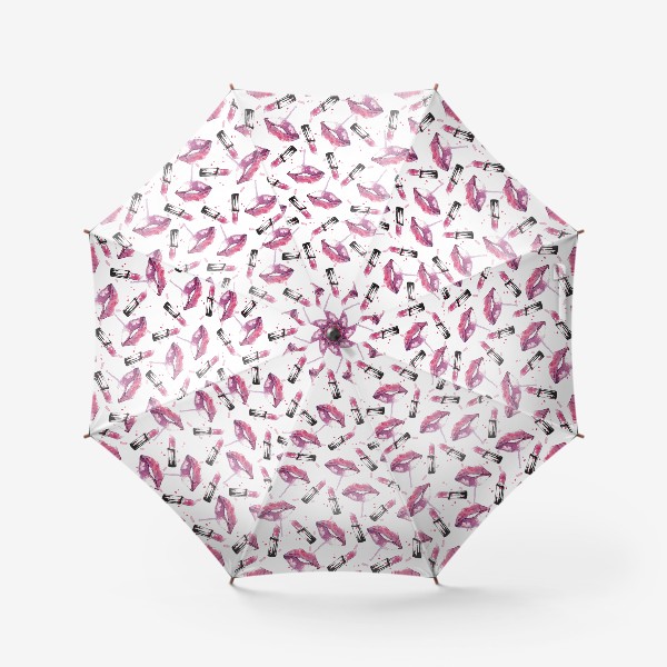 Зонт «Акварельный паттерн с губами и помадой»