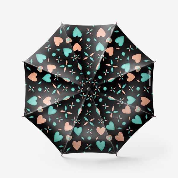 Зонт «Мятные и персиковые сердечки на черном фоне Паттерн Оригинальный узор»