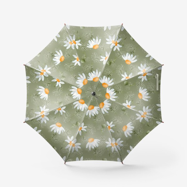 Зонт «Милые цветы ромашки с контуром паттерн на зеленом»