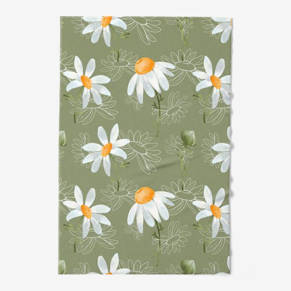 Полотенце «Милые цветы ромашки с контуром паттерн на зеленом»