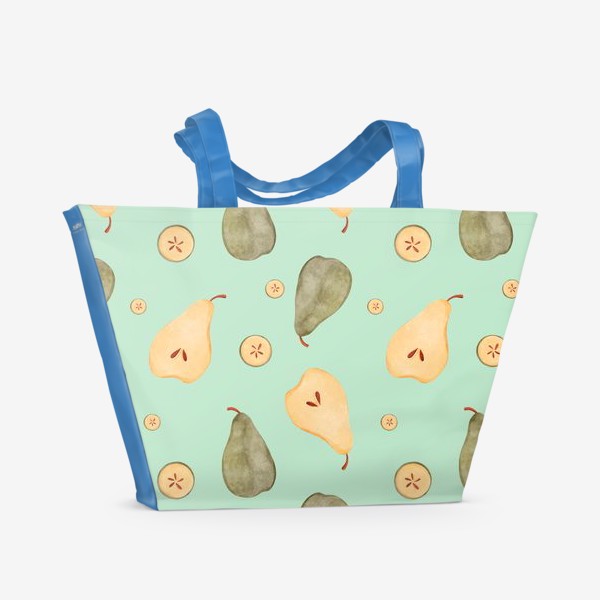 Пляжная сумка «Дольки сочных зеленых груш паттерн на мятном»