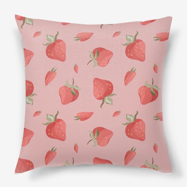 Подушка «Сладкие яркие ягоды клубники сердечки паттерн на розовом»