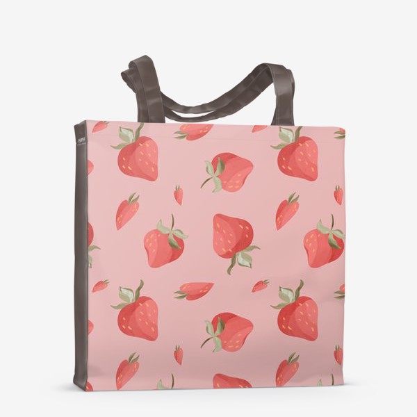 Сумка-шоппер «Сладкие яркие ягоды клубники сердечки паттерн на розовом»