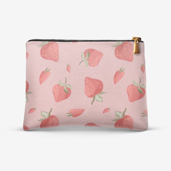 Косметичка «Сладкие яркие ягоды клубники сердечки паттерн на розовом»