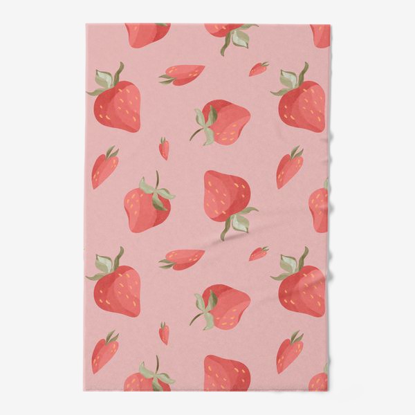 Полотенце «Сладкие яркие ягоды клубники сердечки паттерн на розовом»