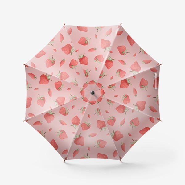 Зонт «Сладкие яркие ягоды клубники сердечки паттерн на розовом»