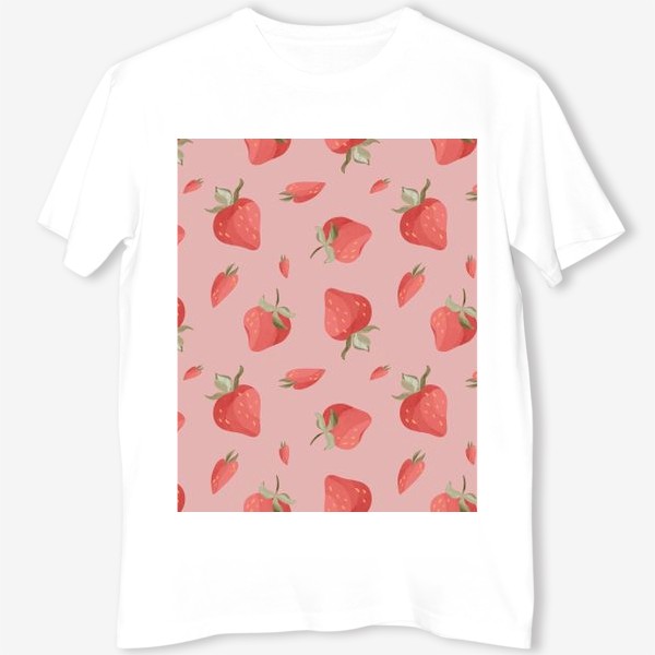 Футболка «Сладкие яркие ягоды клубники сердечки паттерн на розовом»