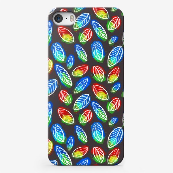Чехол iPhone «Яркие листья на черном фоне.   паттерн с листьямию Осенний узор»