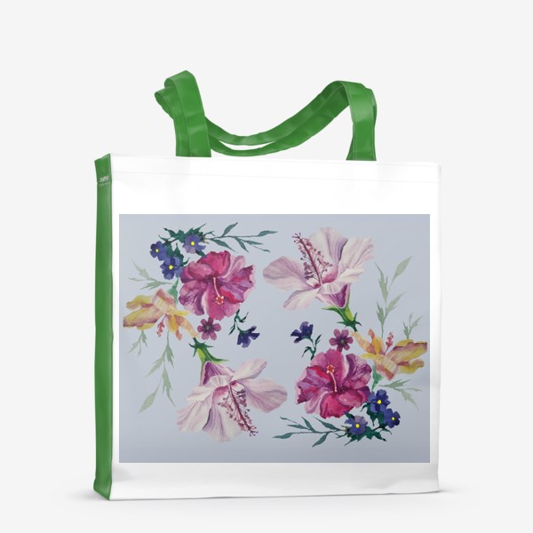 Сумка-шоппер «Акварельные букеты цветов на сером фоне»