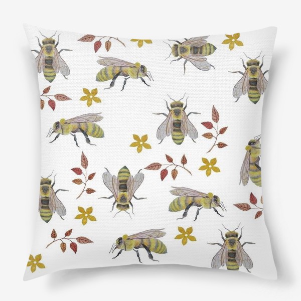 Подушка «Паттерн с пчелами на белом фоне»