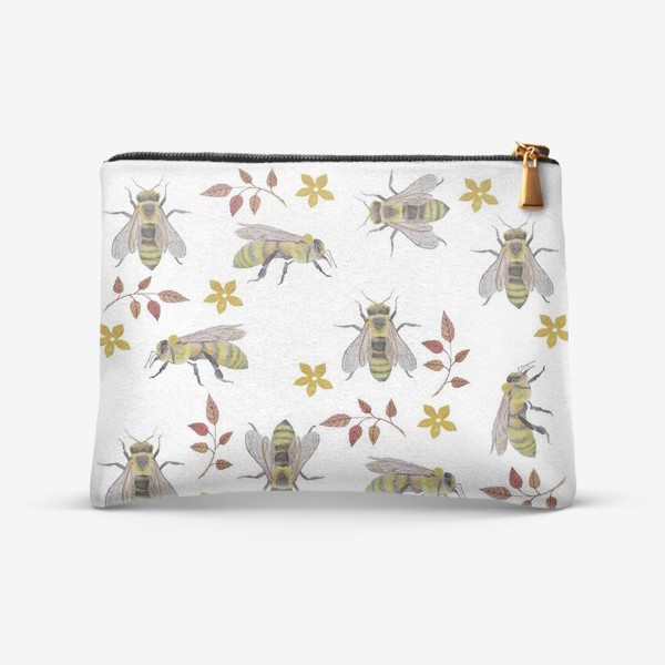 Косметичка «Паттерн с пчелами на белом фоне»
