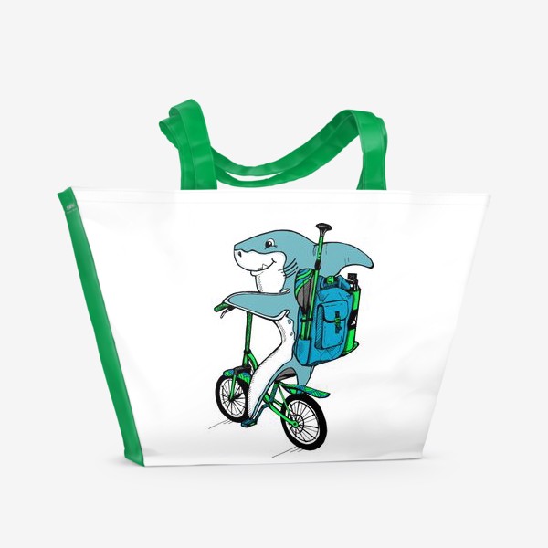 Пляжная сумка «Акула на велосипеде со снаряжением для сап серфинга»