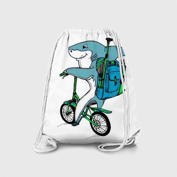 Рюкзак «Акула на велосипеде со снаряжением для сап серфинга»