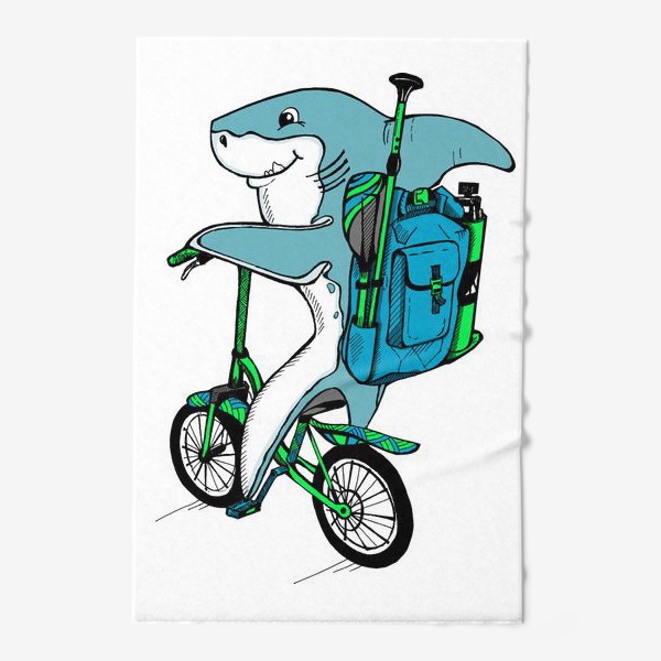 Полотенце «Акула на велосипеде со снаряжением для сап серфинга»
