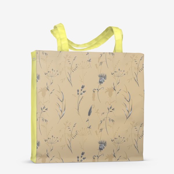 Сумка-шоппер «Летние сухоцветы травы скетч паттерн на бежевом»
