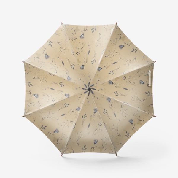 Зонт «Летние сухоцветы травы скетч паттерн на бежевом»
