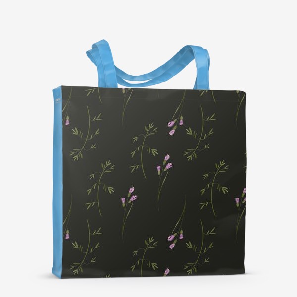 Сумка-шоппер «Милые веточки летней травы паттерн на черном»