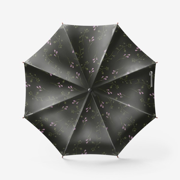 Зонт «Милые веточки летней травы паттерн на черном»
