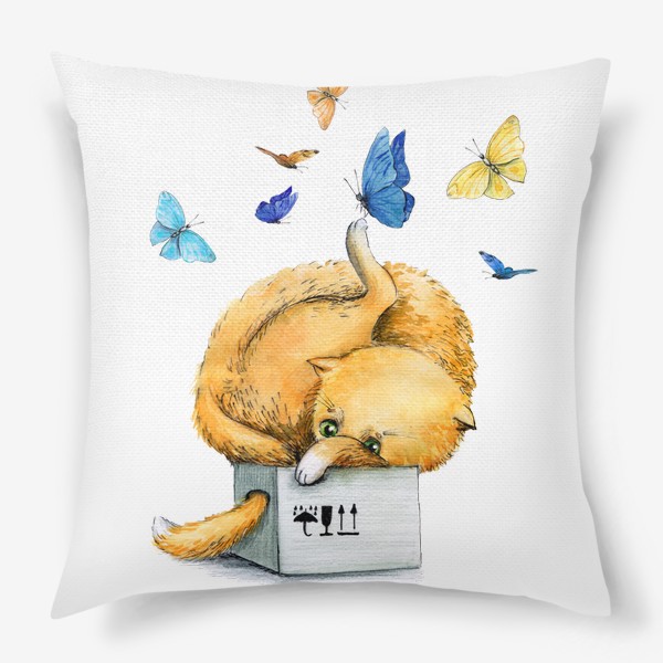 Подушка «Котойога с бабочками»
