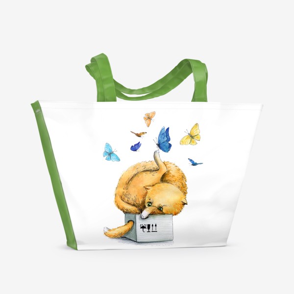 Пляжная сумка «Котойога с бабочками»