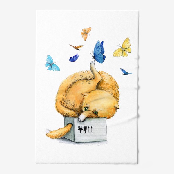 Полотенце «Котойога с бабочками»