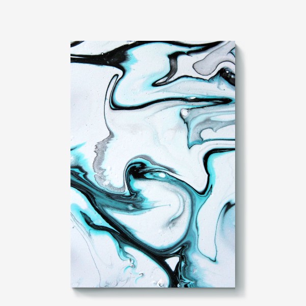 Холст «Fluid art черно голубые плавные линии на белом фоне, абстракция, птица»
