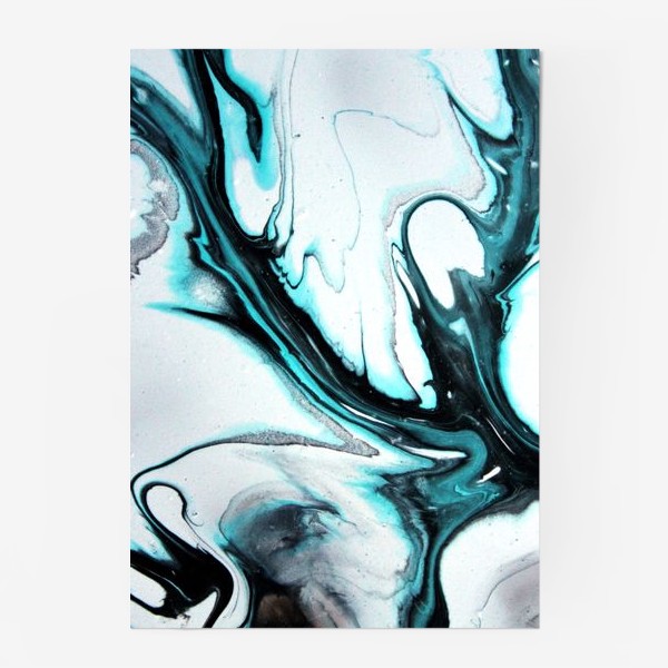Постер «абстракция Fluid art, черно голубые плавные растительные линии на белом фоне »
