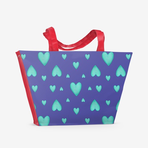 Пляжная сумка «Мятные сердечки на фиолетовом фоне Паттерн Яркий узор»