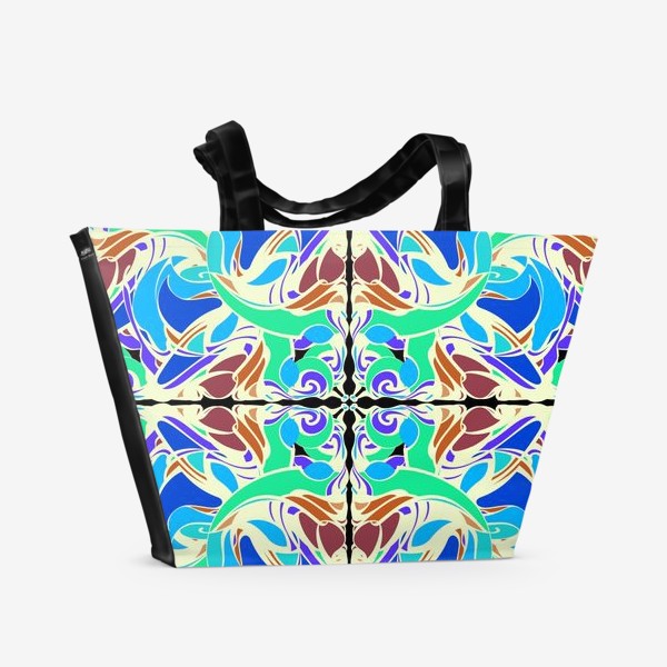 Пляжная сумка &laquo;Абстрактный голубой узор в восточном стиле, паттерн в стиле модерн, мандала, орнамент&raquo;