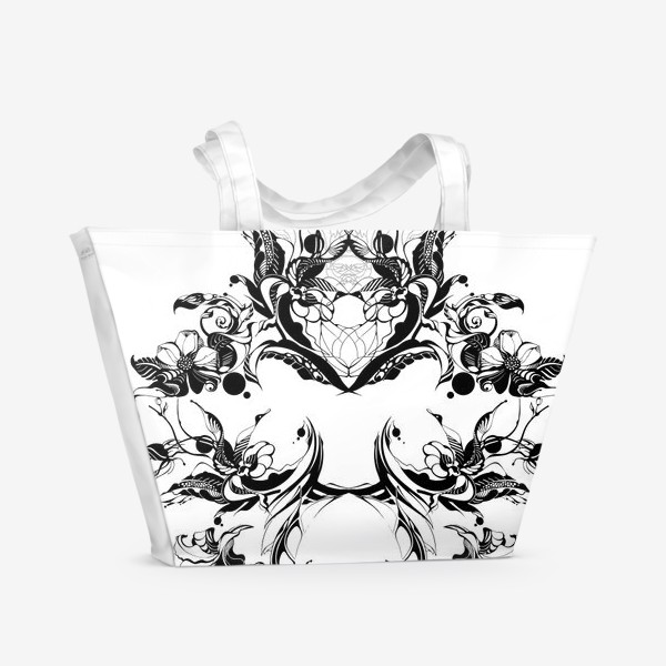 Пляжная сумка &laquo;Абстрактный узор из цветов на белом фоне, венок в стиле модерн&raquo;