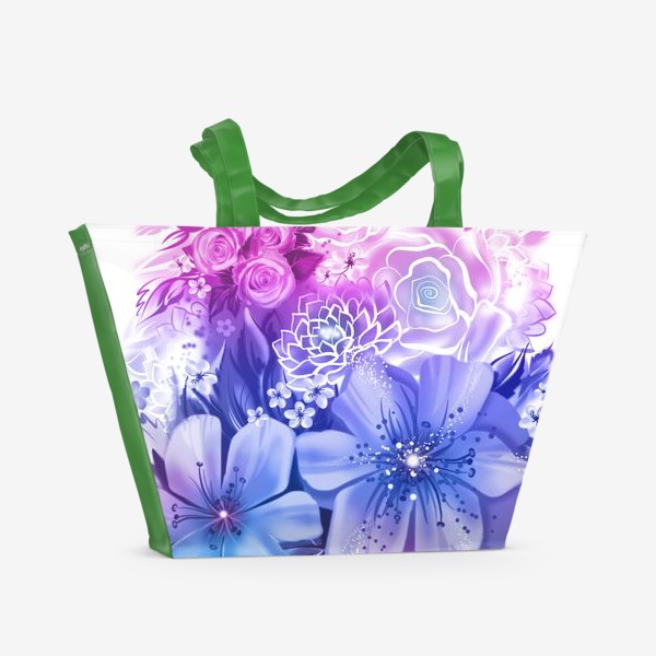 Пляжная сумка «Голубой букет с розами и ромашками»