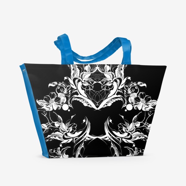 Пляжная сумка «Абстрактные цветы на черном фоне»