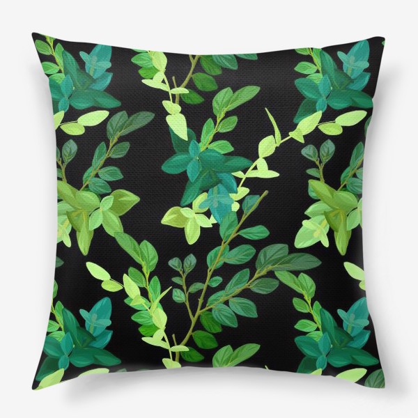 Подушка «Зеленые листья на черном»