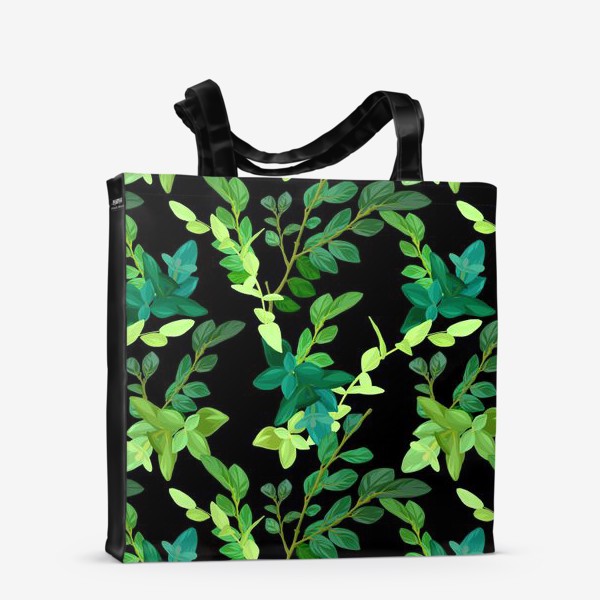 Сумка-шоппер «Зеленые листья на черном»