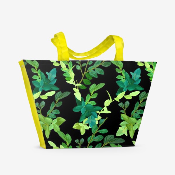 Пляжная сумка &laquo;Зеленые листья на черном&raquo;