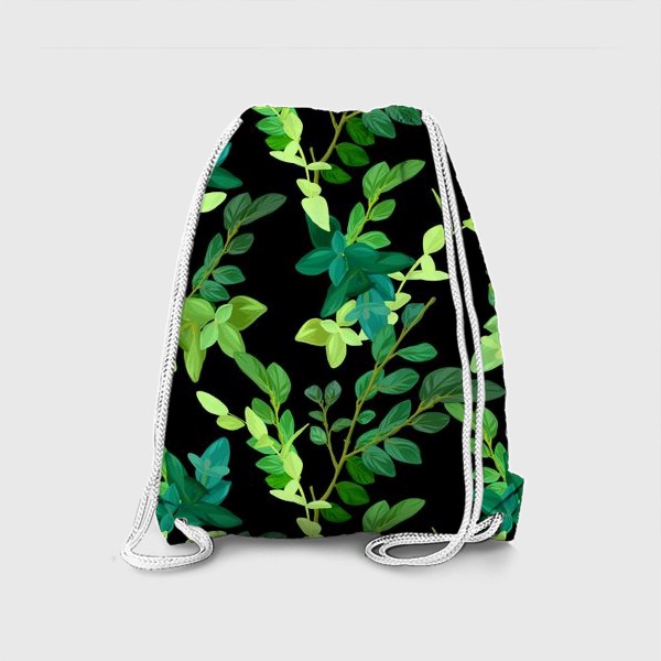 Рюкзак «Зеленые листья на черном»