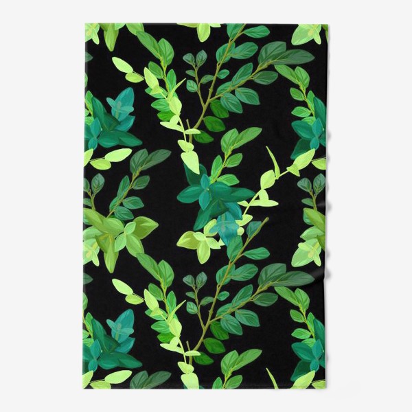 Полотенце «Зеленые листья на черном»