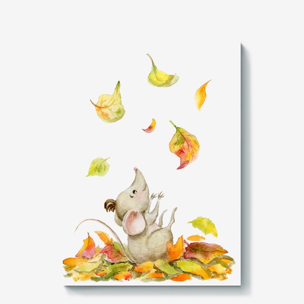 Холст «Мышка и листопад.Здравствуй,осень.»