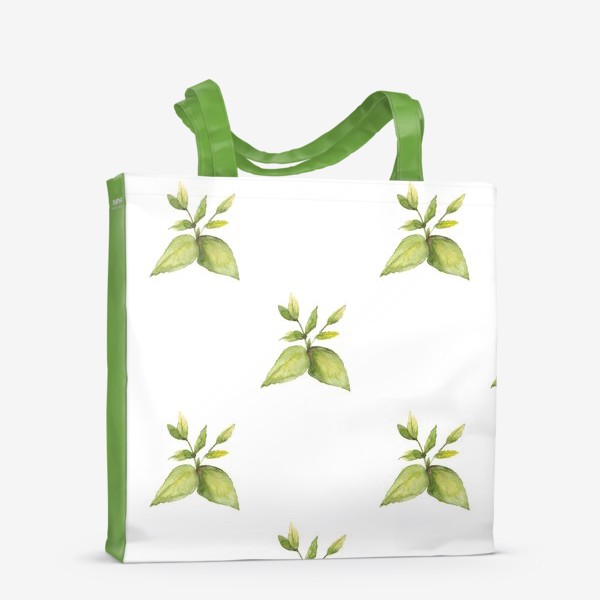 Сумка-шоппер «Паттерн из акварельных зеленых листьев»