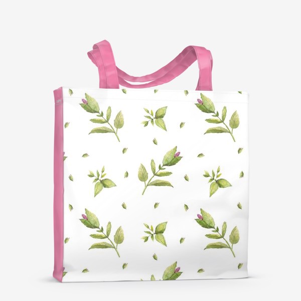Сумка-шоппер «Паттерн из акварельных зеленых листьев и фиолетовых цветов»