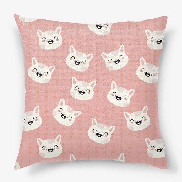 Подушка &laquo;паттерн белые мордочки кошек на розовом фоне &raquo;