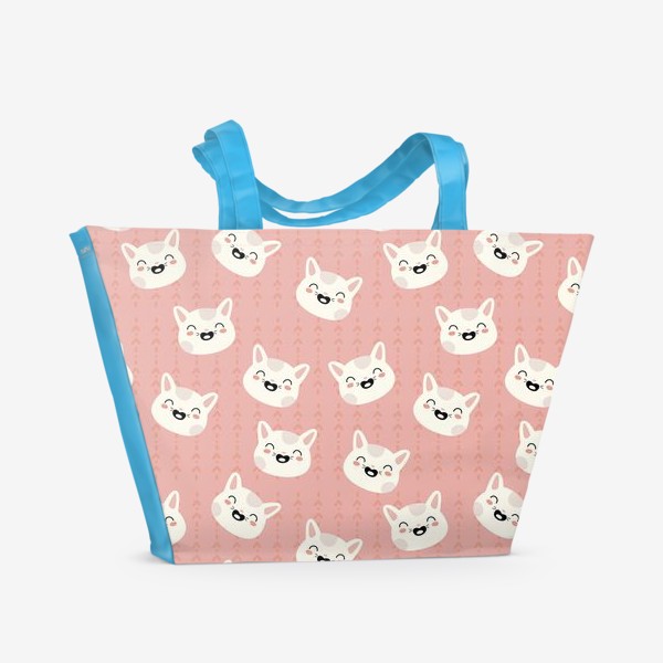 Пляжная сумка &laquo;паттерн белые мордочки кошек на розовом фоне &raquo;