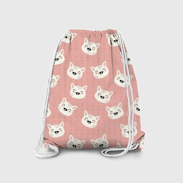 Рюкзак «паттерн белые мордочки кошек на розовом фоне »